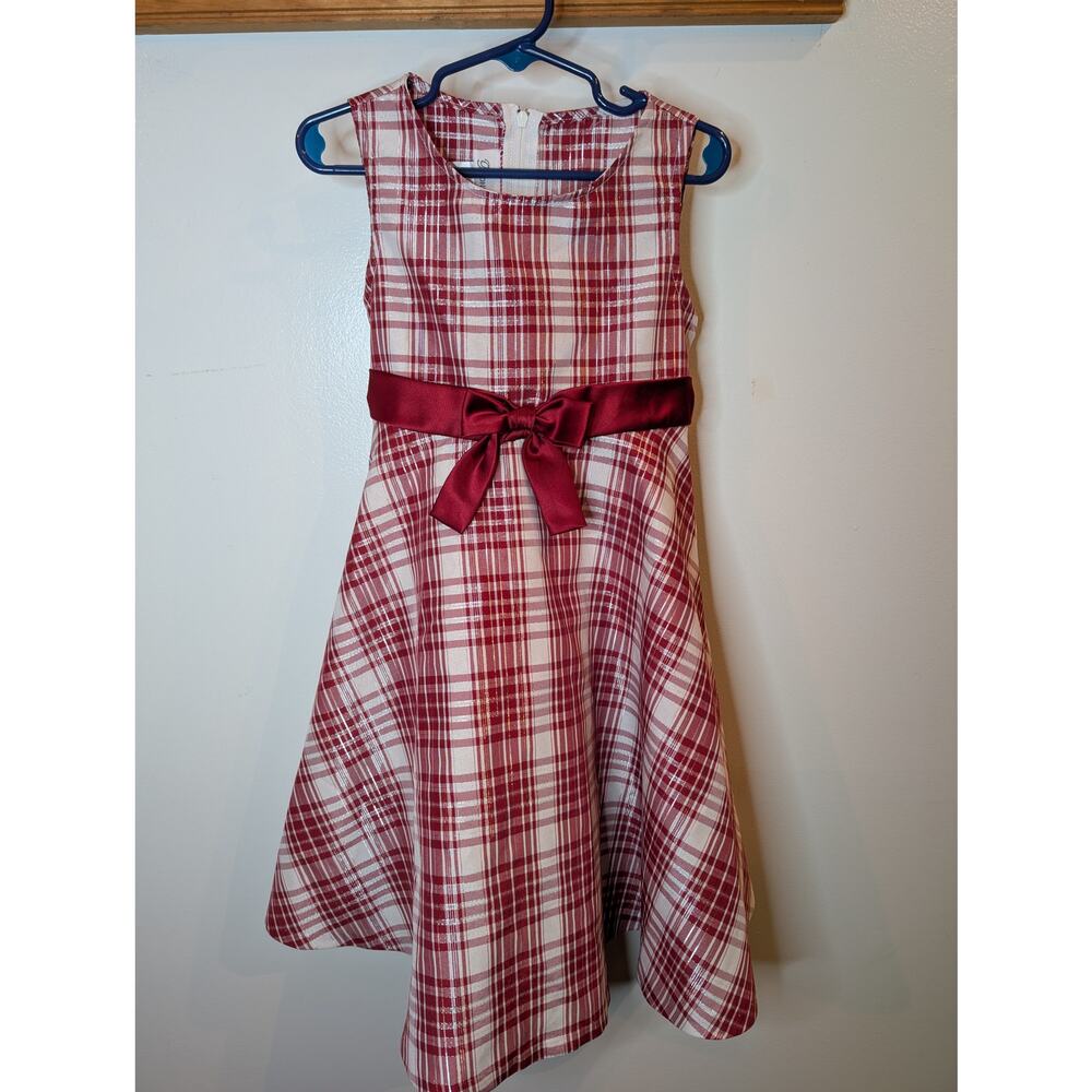 Bonnie Jean Girls Red Plaid Dress Sash Bow Holiday Party Special Occasion 5